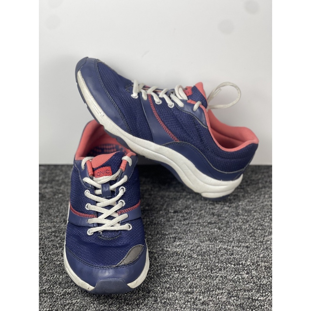 Vionic Kona Athletic Navy Blue Coral Pink Lace Up Sneaker Shoe Women's Size 7